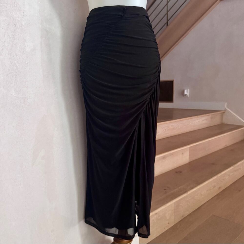 House of Harlow 1960 Black Ruched Mesh MIDI Skirt size XS - Picture 2 of 10